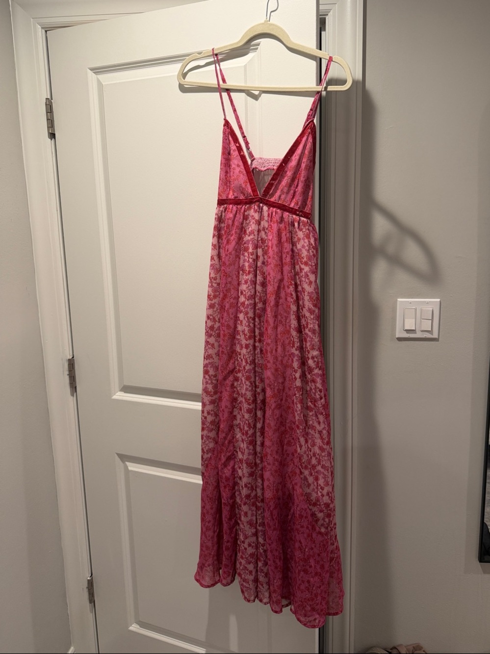 Pink Floral Maxi Slip Dress with Spaghetti Straps